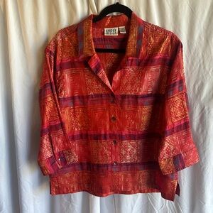 Chico's Red and Gold Patterned Blazer Jacket Size 3